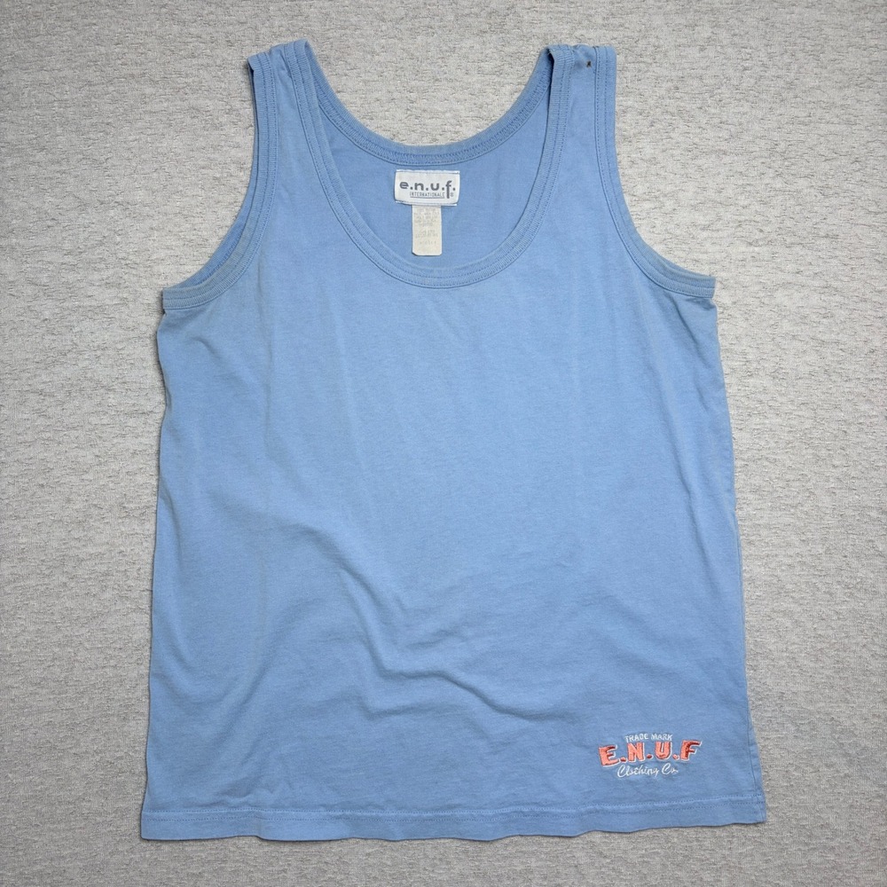 Vintage 90s E.N.U.F. Internationale Mens Tank Top Medium Blue Ribbed Made in USA